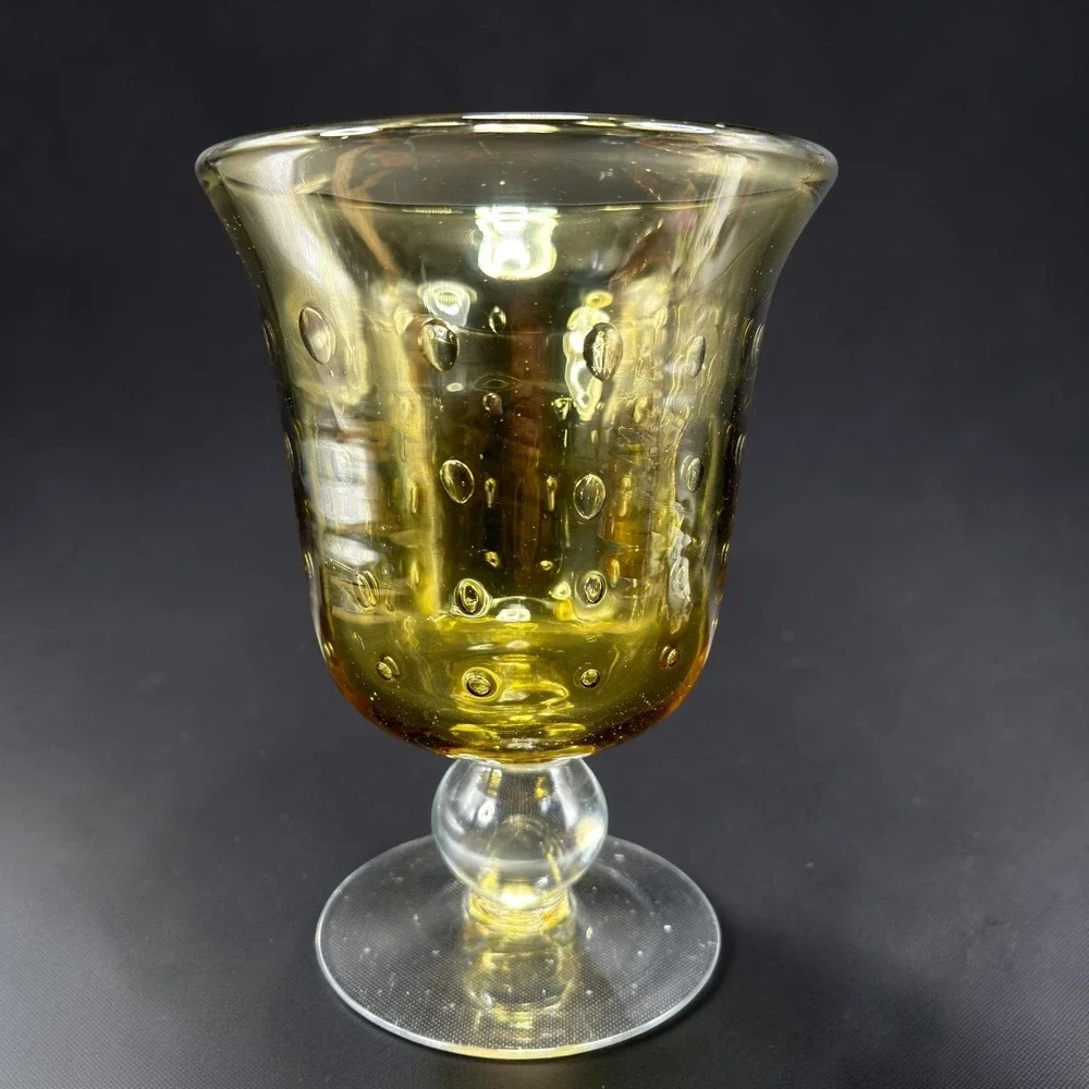 Venetian‎ Italian Glass Amber Controlled Bubble Vase Footed Pedestal Bullicante